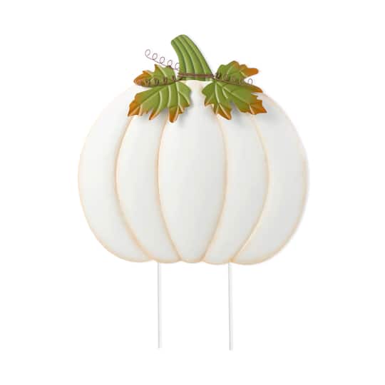 Glitzhome® 39.5" Fall Oversized Metal Ivory Pumpkin Yard Stake, Wall or Standing Decor | 28.5" x 2" x 39.5" | Michaels®